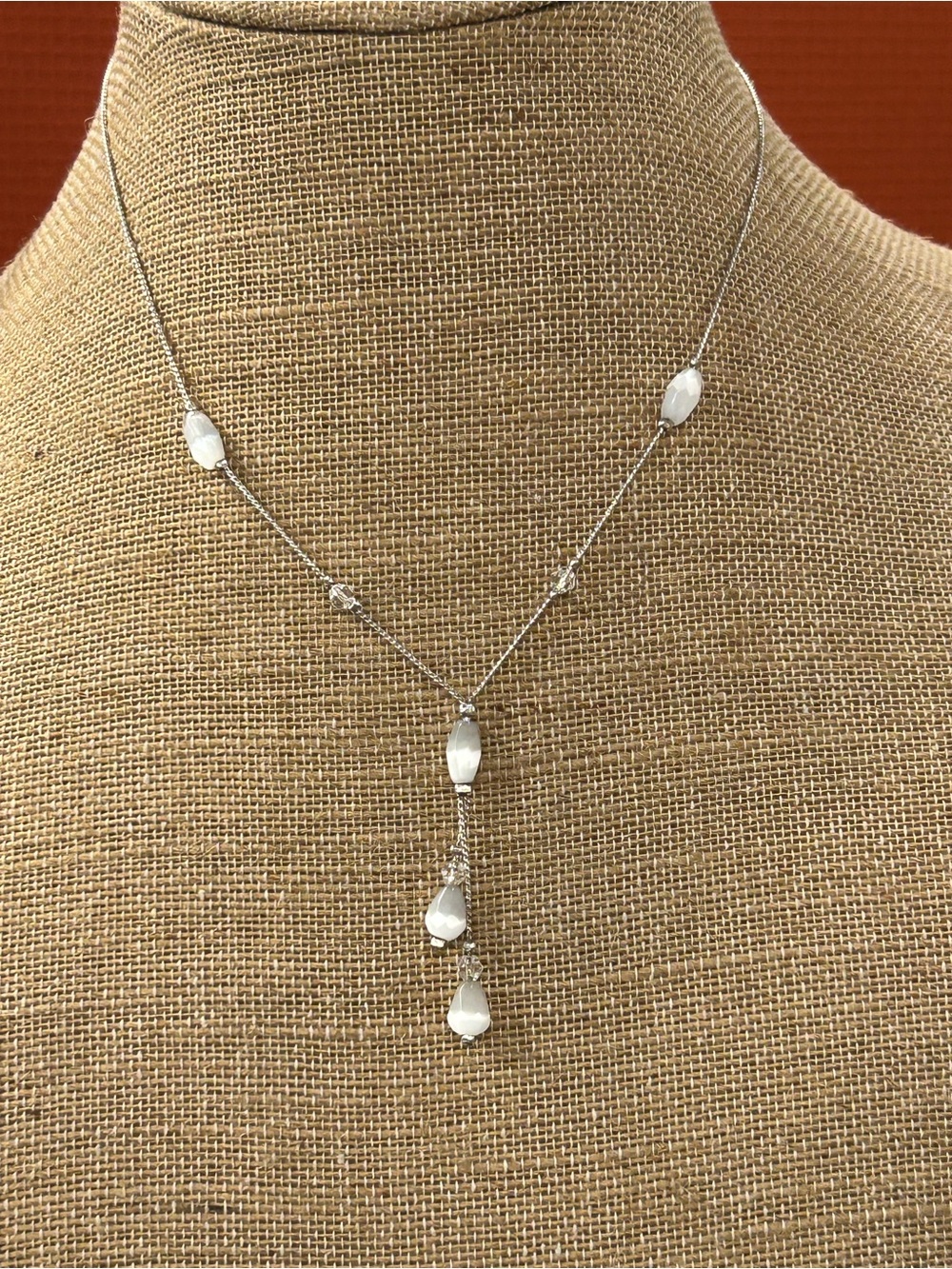 Sterling Silver real Moonstone lariat necklace vintage